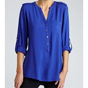 Zanzea Collection Women’s Cobalt Blue Popover Blouse with Tab Sleeves L/XL